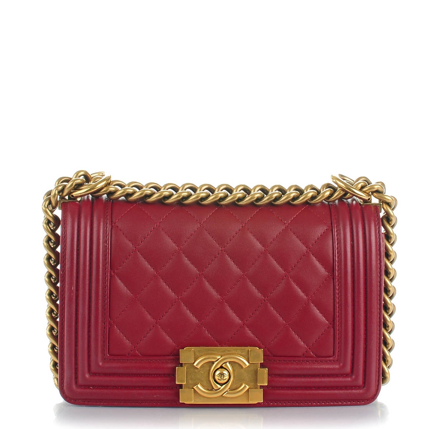 Lambskin Quilted Small Boy Flap Dark Red