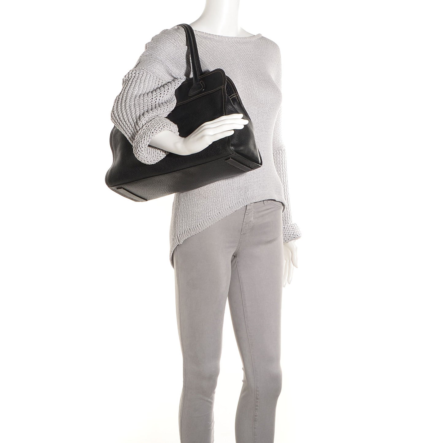 Vitello Daino Double Handle Tote Nero Black