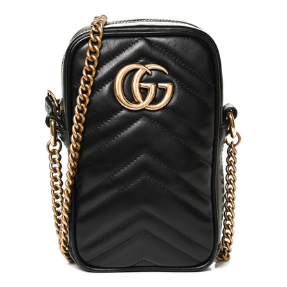 Gucci Calfskin Matelasse Mini GG Marmont Crossbody Bag Black 1 of 9
