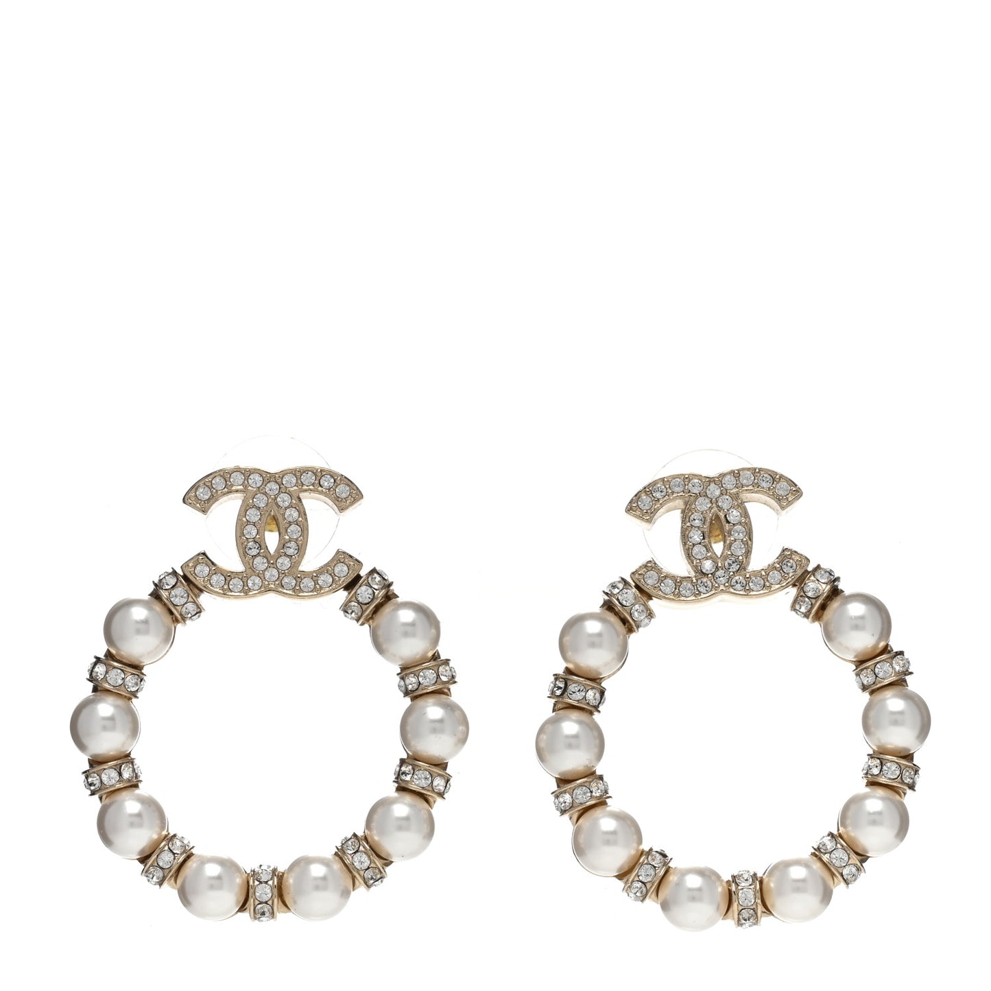 Crystal Pearl CC Hoop Earrings Gold Pearly White
