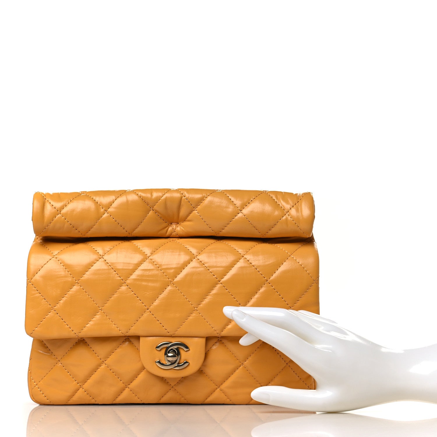 Chanel Crumpled Calfskin Quilted Clutch Yellow 2 of 9