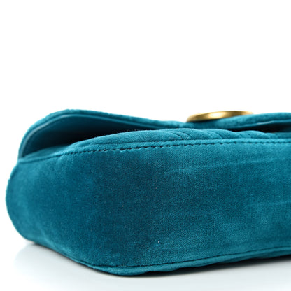 Gucci Velvet Matelasse Mini GG Marmont Shoulder Bag Pavone Cyan 9 of 10