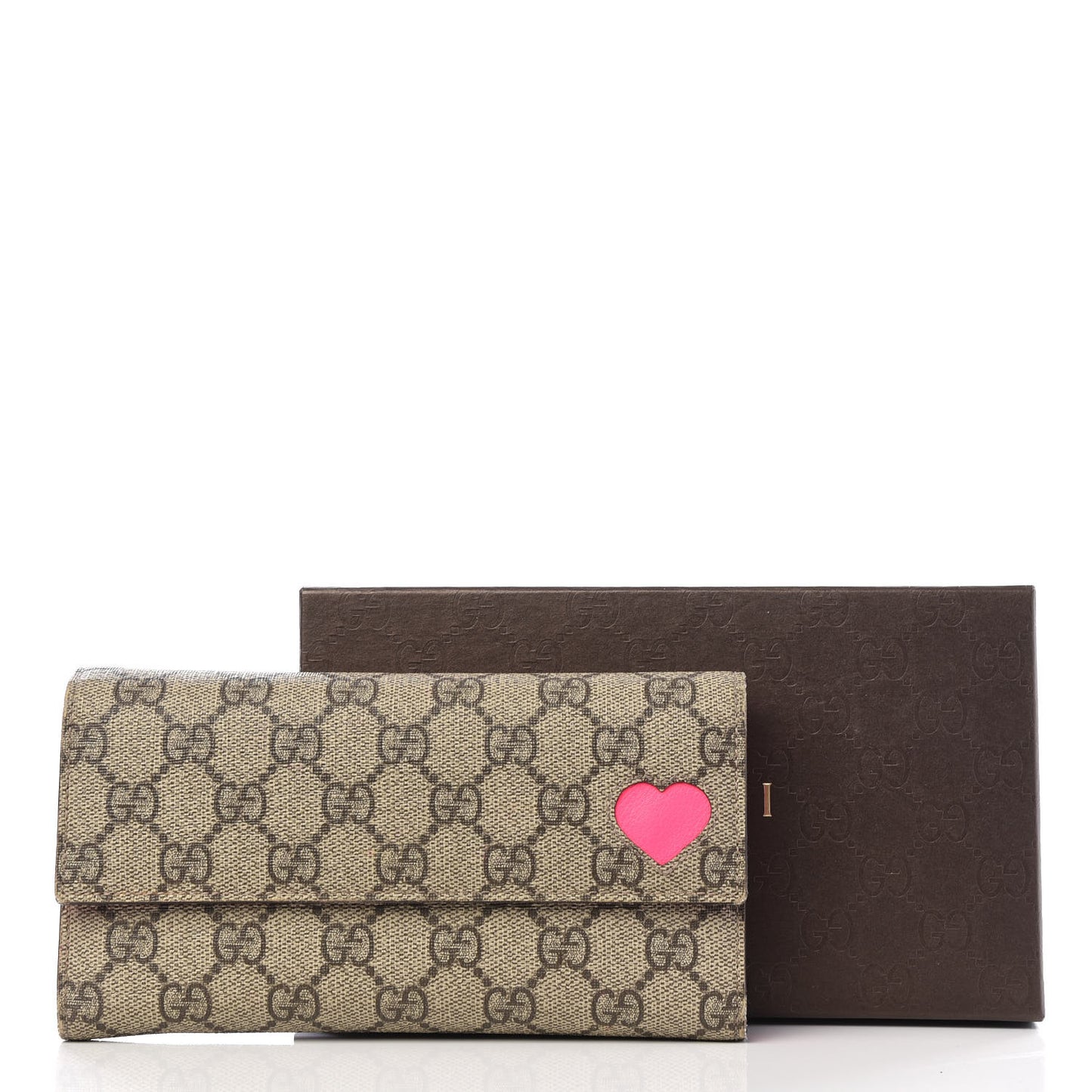 GG Supreme Monogram Continental Heart Wallet Fluorescent Fuchsia