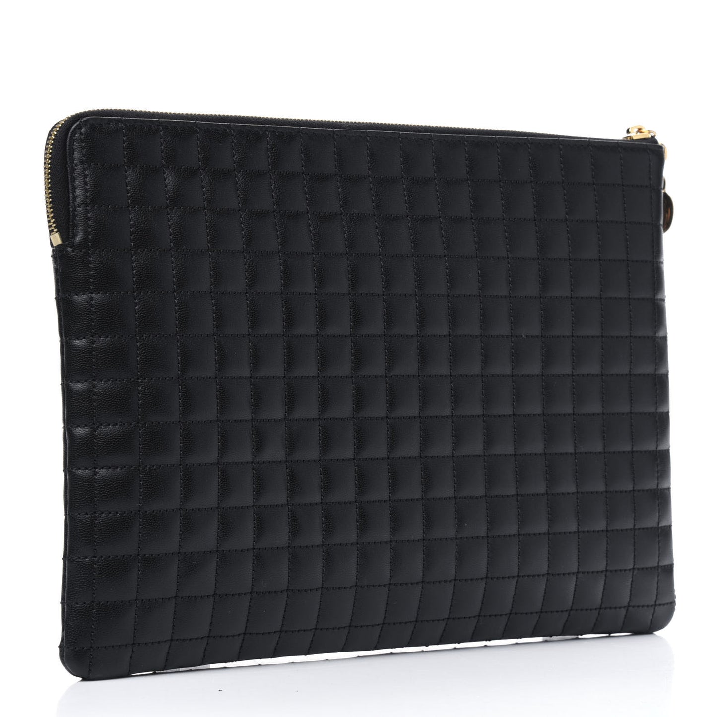 Calfskin Quilted C Charm Pouch Black