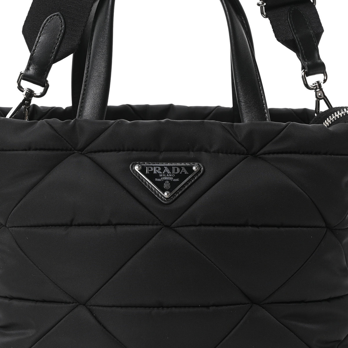 Prada Re-Nylon Nappa Triangle Quilted Padded Double Handled Zip Pocket Tote Black 8 of 10