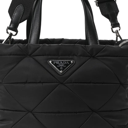 Prada Re-Nylon Nappa Triangle Quilted Padded Double Handled Zip Pocket Tote Black 8 of 10