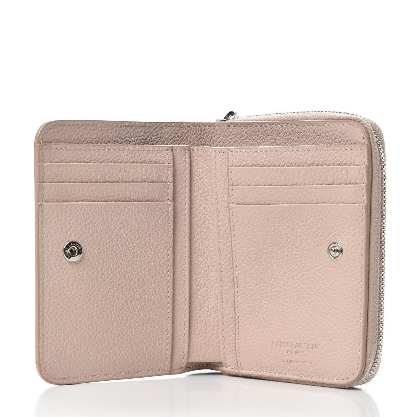 Grained Calfskin Rive Gauche Compact Zip Around Wallet Pink