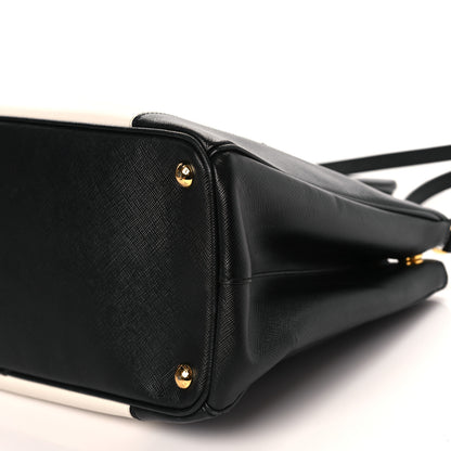 Prada Saffiano Lux Colorblock Medium Galleria Double Zip Tote Black Talco 8 of 12