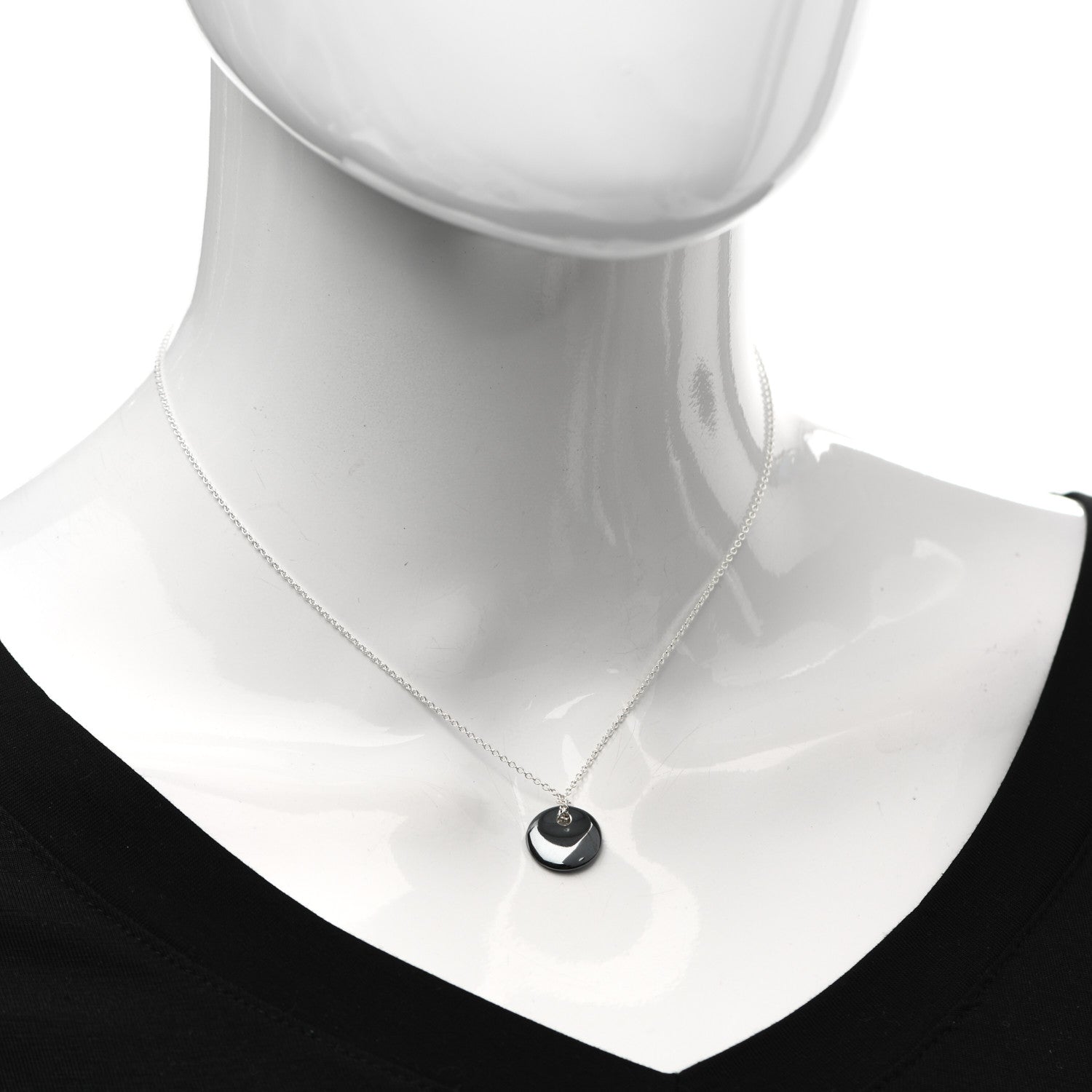 Tiffany Sterling Silver Hematite 13mm Elsa Peretti Round Disc Pendant Necklace 2 of 5
