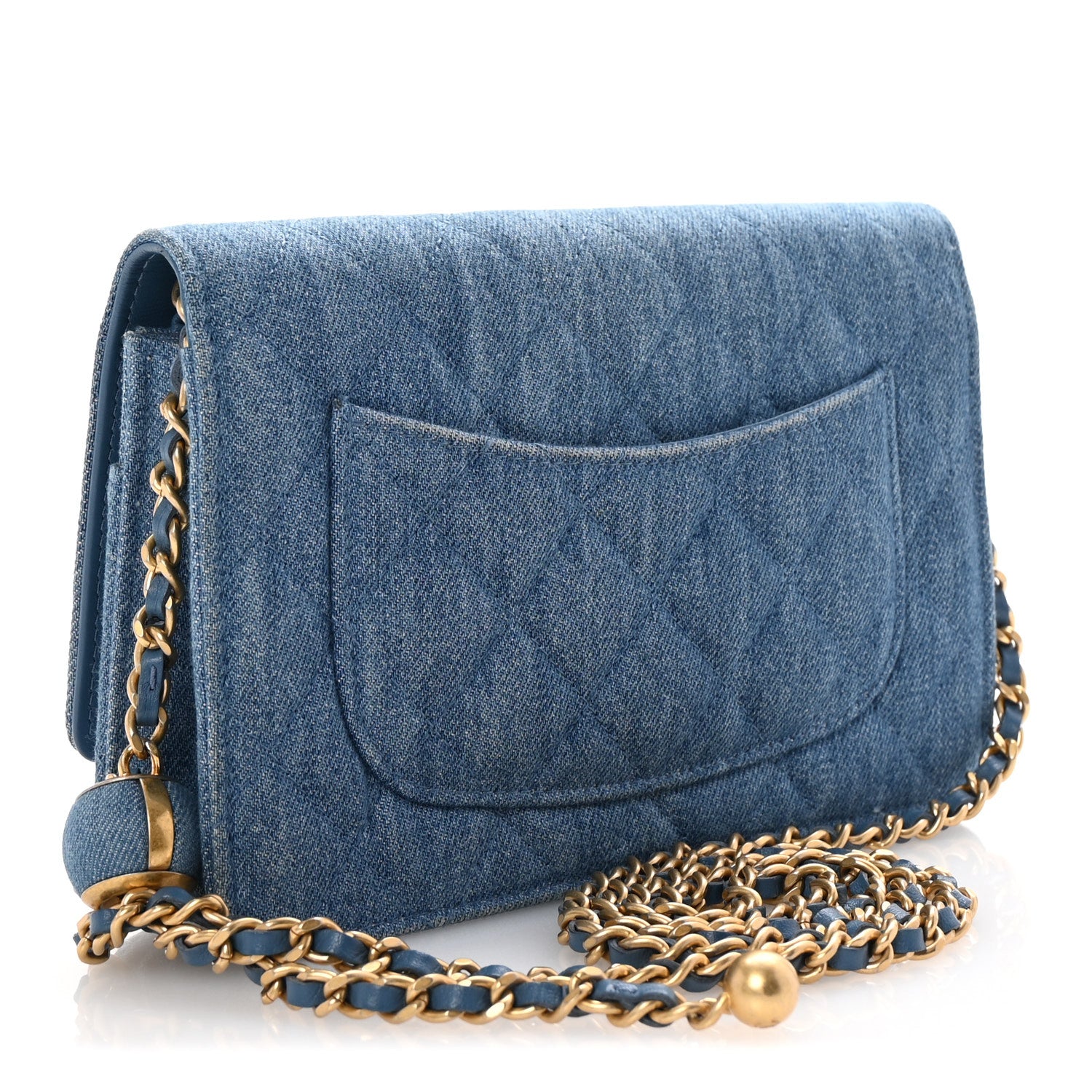 Chanel Denim Quilted CC Pearl Crush Wallet on Chain WOC Blue 3 of 11