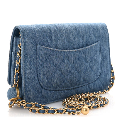 Chanel Denim Quilted CC Pearl Crush Wallet on Chain WOC Blue 3 of 11