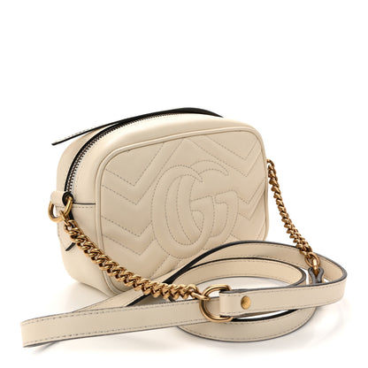 Gucci Calfskin Matelasse Mini GG Marmont Chain Shoulder Bag White 3 of 10