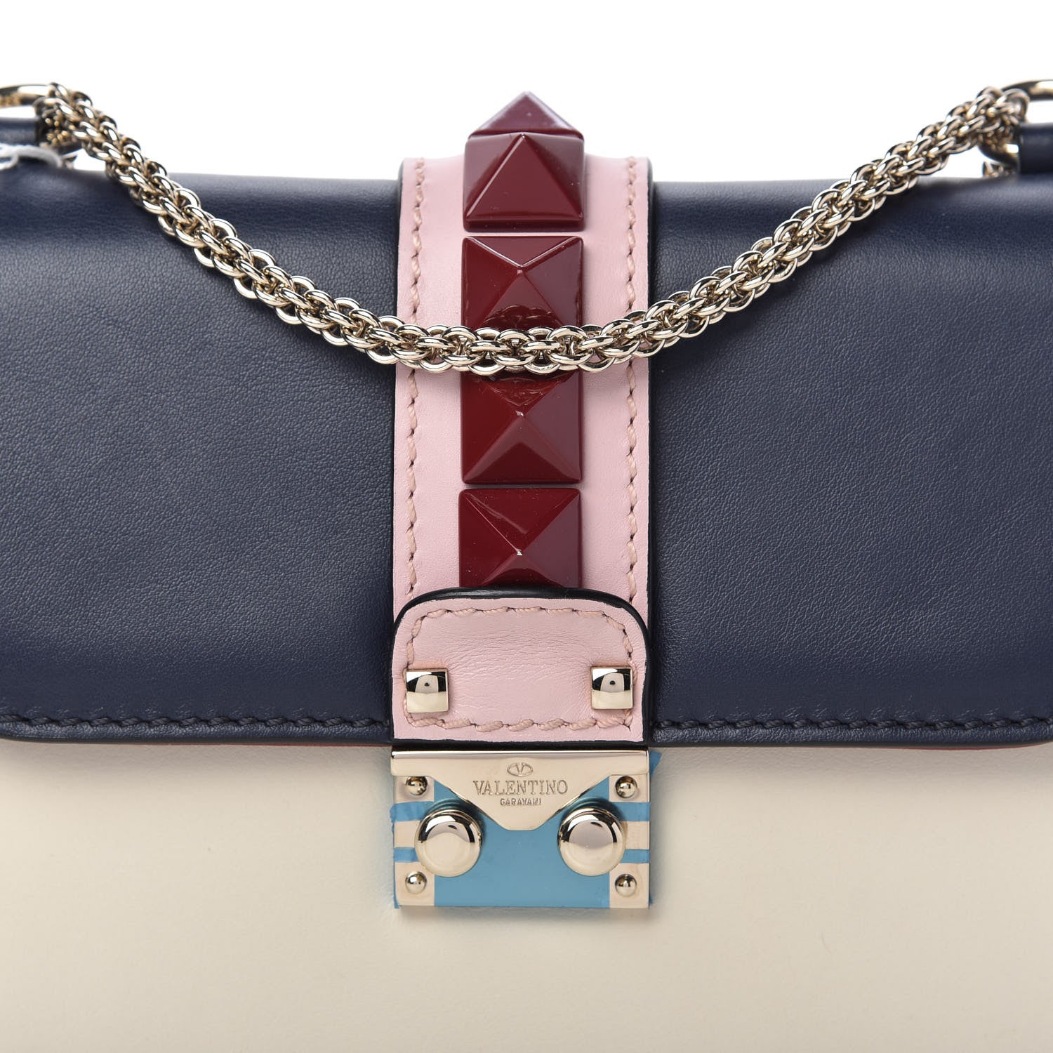 Valentino Garavani Vitello Small Glam Lock Rockstud Flap Light Ivory Water Rose Marine Rubin 17 of 19