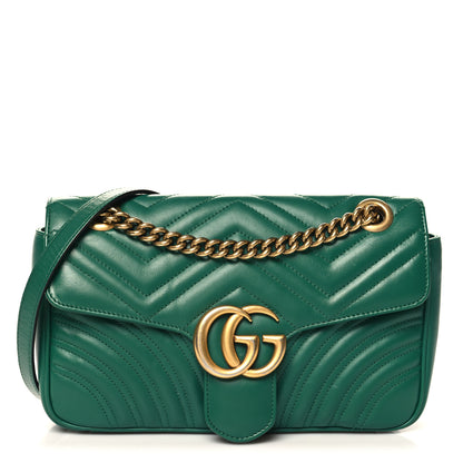 Gucci Calfskin Matelasse Small GG Marmont Shoulder Bag Emerald Green 1 of 11