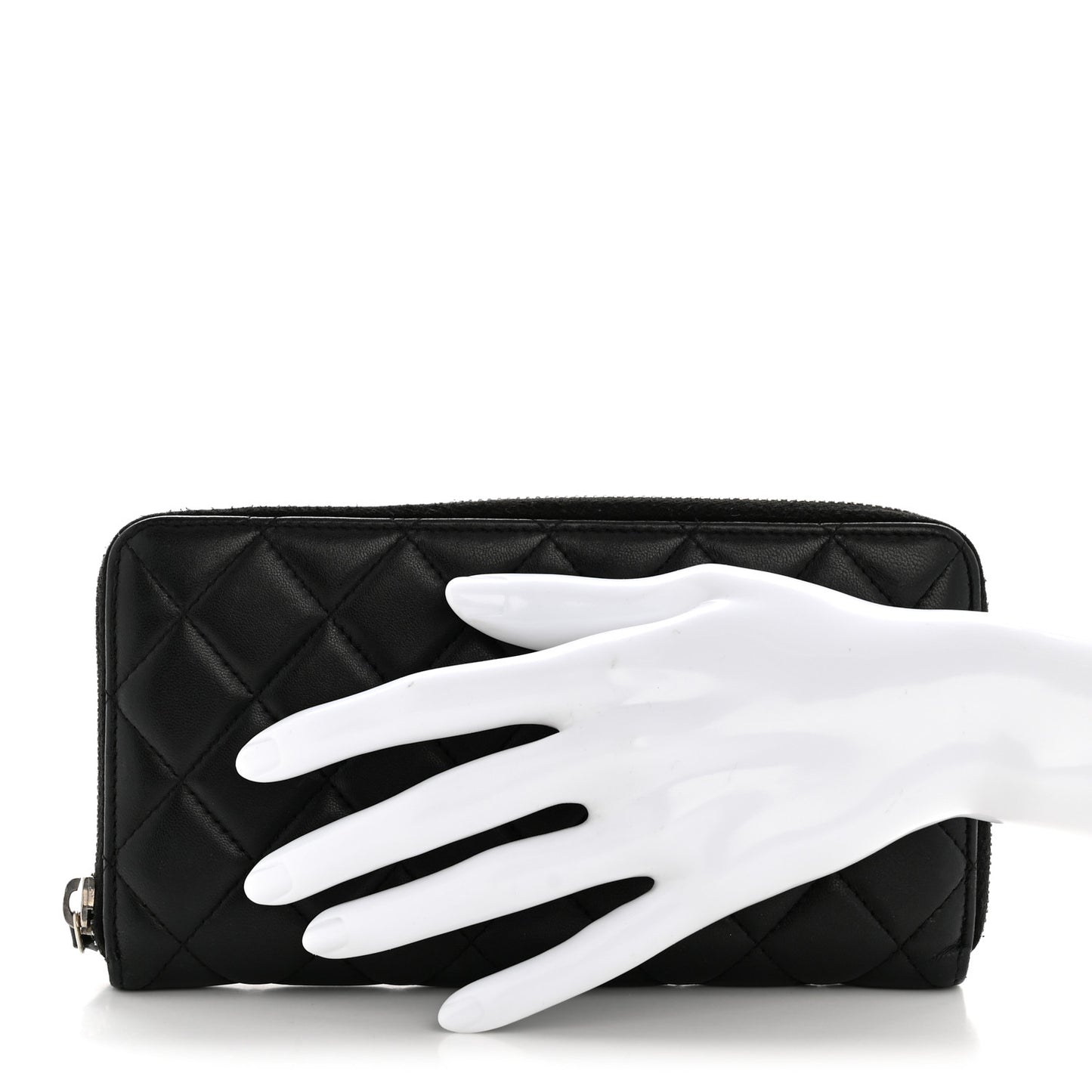 Lambskin Quilted Large Gusset Zip Around Wallet Black