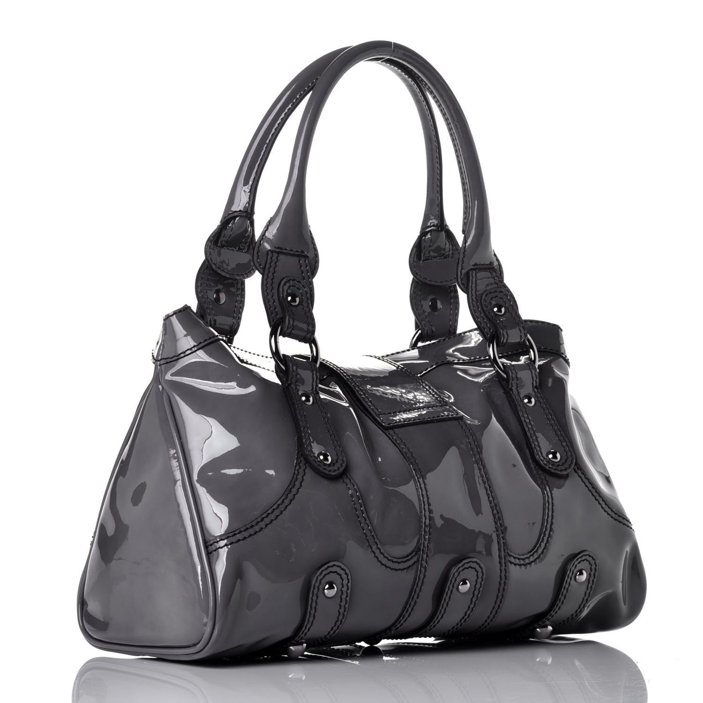 Patent Crystal Catch Satchel Grey
