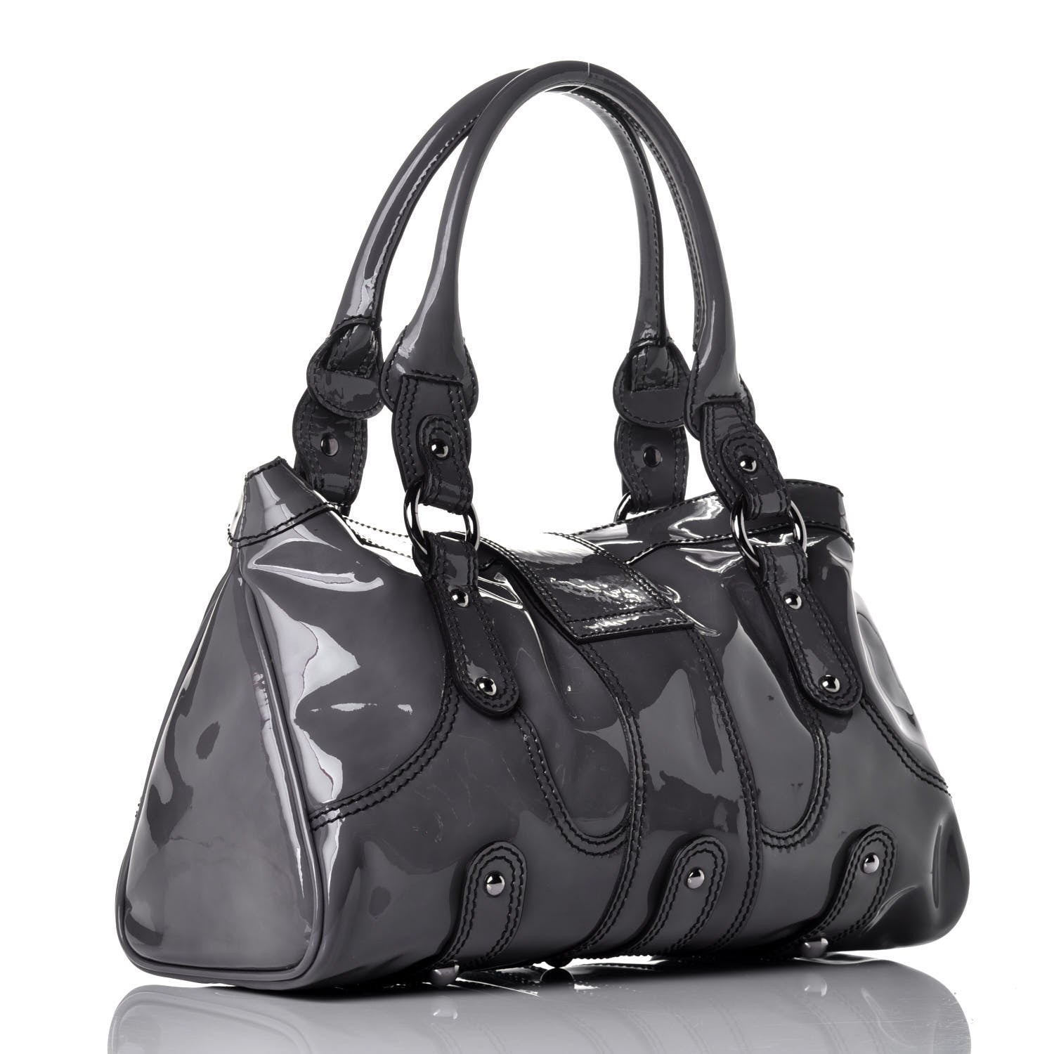 Valentino Garavani Patent Crystal Catch Satchel Grey 3 of 9