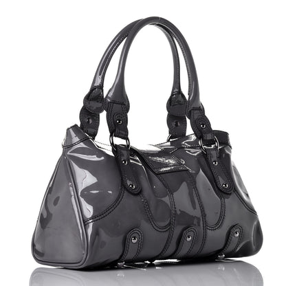 Valentino Garavani Patent Crystal Catch Satchel Grey 3 of 9