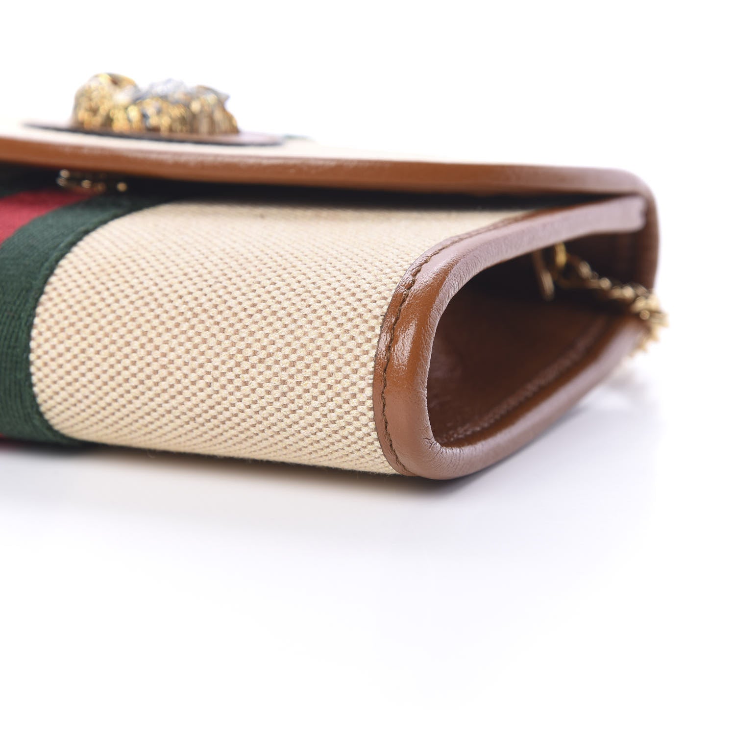 Gucci Vintage Canvas Calfskin Web Mini Rajah Slim Flap Shoulder Bag Sand Light Cuir 9 of 9