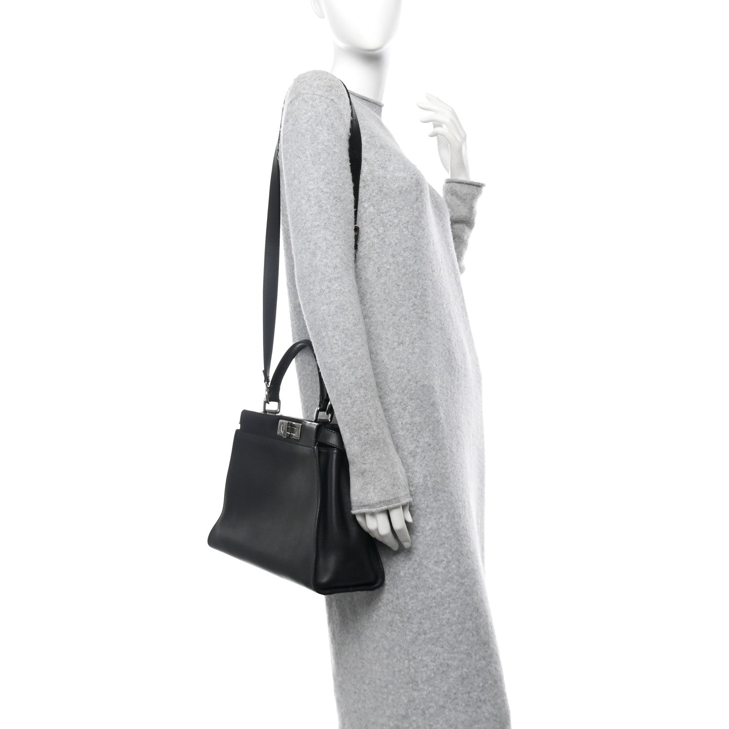 Fendi Vitello Seta Snakeskin Crocodile Monster Eyes Medium Peekaboo Iconic Satchel Black Girasole 2 of 10