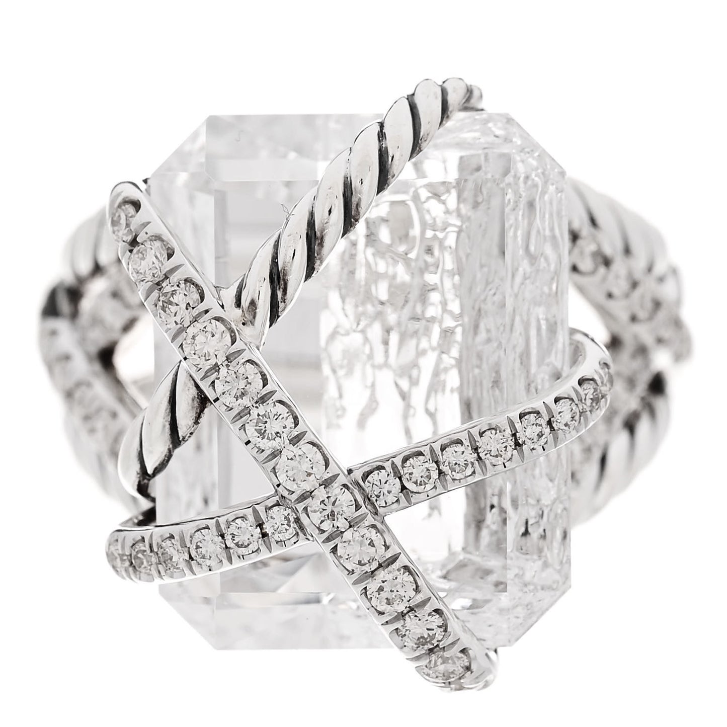 Sterling Silver Diamond Quartz 18mm Cable Wrap Ring 56 7.5