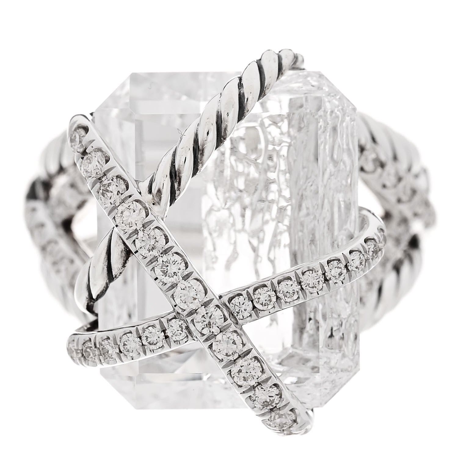 David Yurman Sterling Silver Diamond Quartz 18mm Cable Wrap Ring 56 7.5 1 of 6