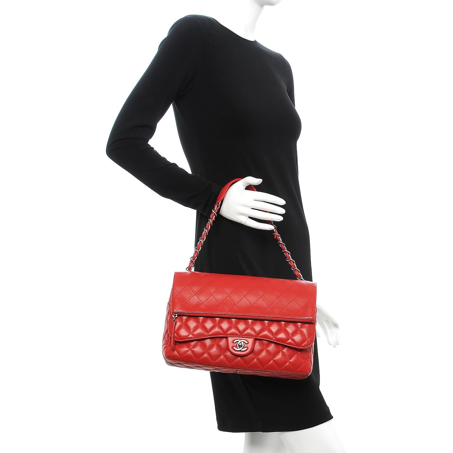 Chanel Lambskin Quilted Jumbo Multi Flap Bag Red 2 of 8