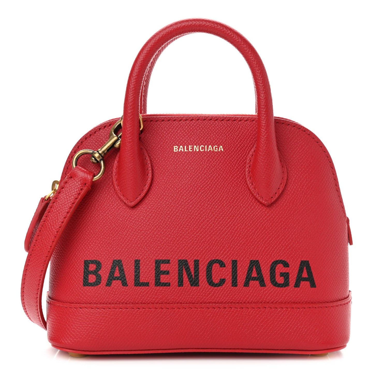 Signature Grained Calfskin Logo XXS Ville Top Handle Bag Rouge Lantern Black