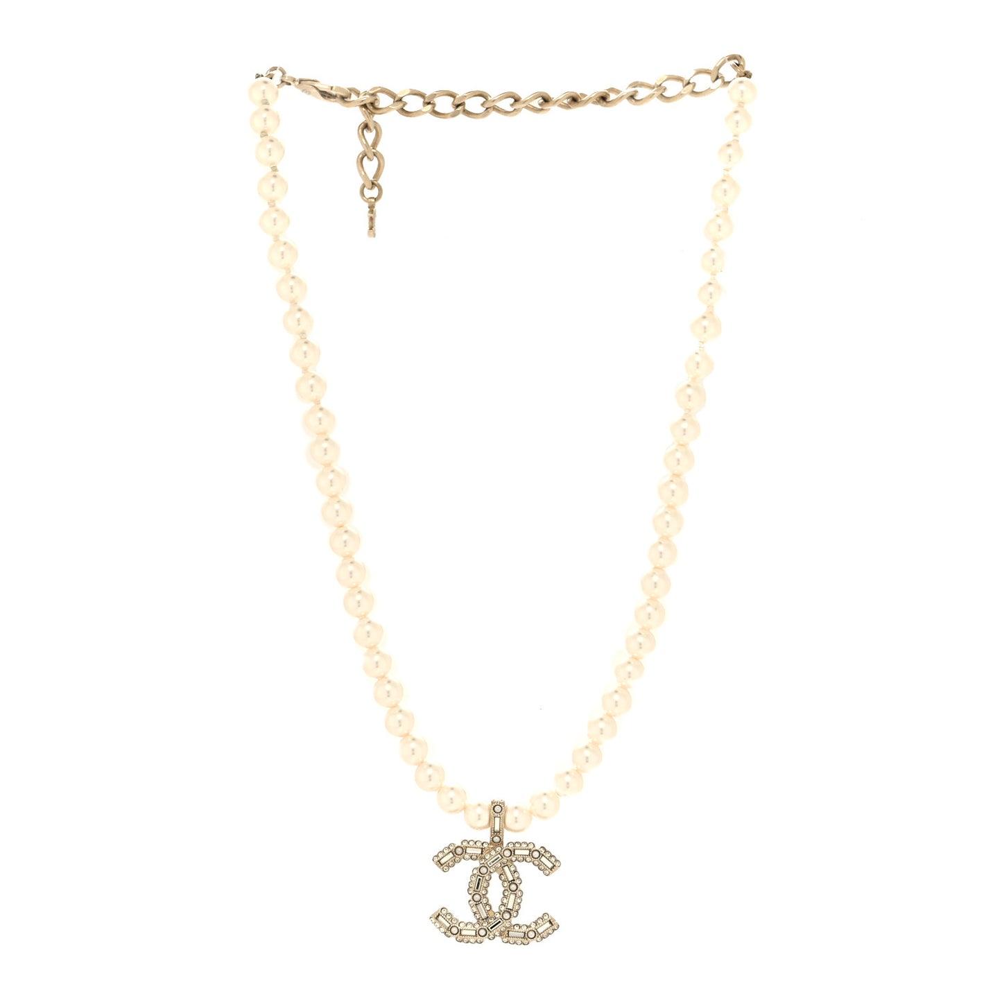 Pearl Crystal Baguette CC Short Necklace Gold