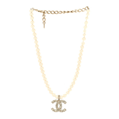 Chanel Pearl Crystal Baguette CC Short Necklace Gold 3 of 5