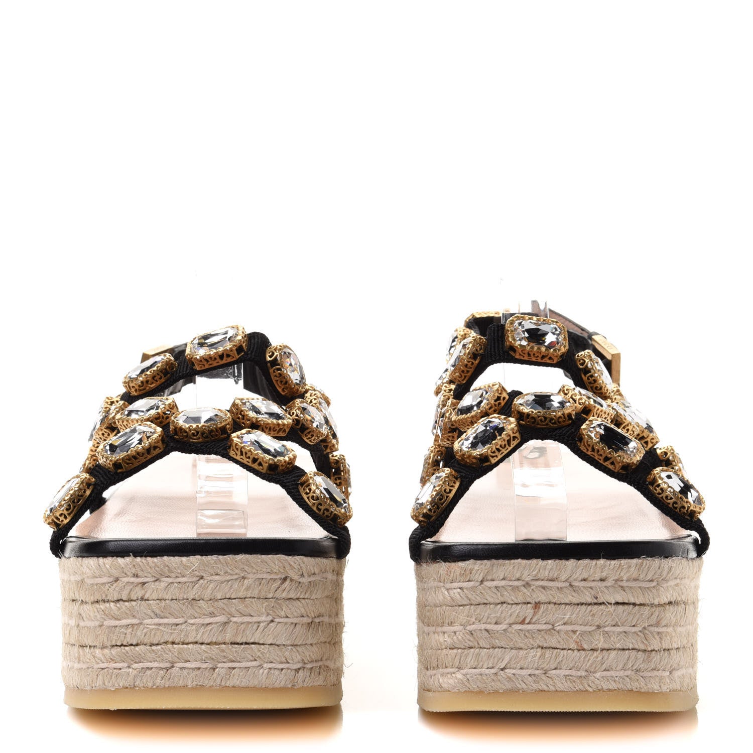 Gucci Grosgrain Crystal Perta Espadrille Platform Sandals 38.5 Black 2 of 9