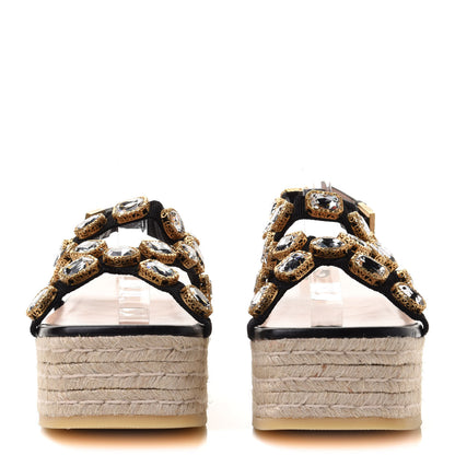 Gucci Grosgrain Crystal Perta Espadrille Platform Sandals 38.5 Black 2 of 9