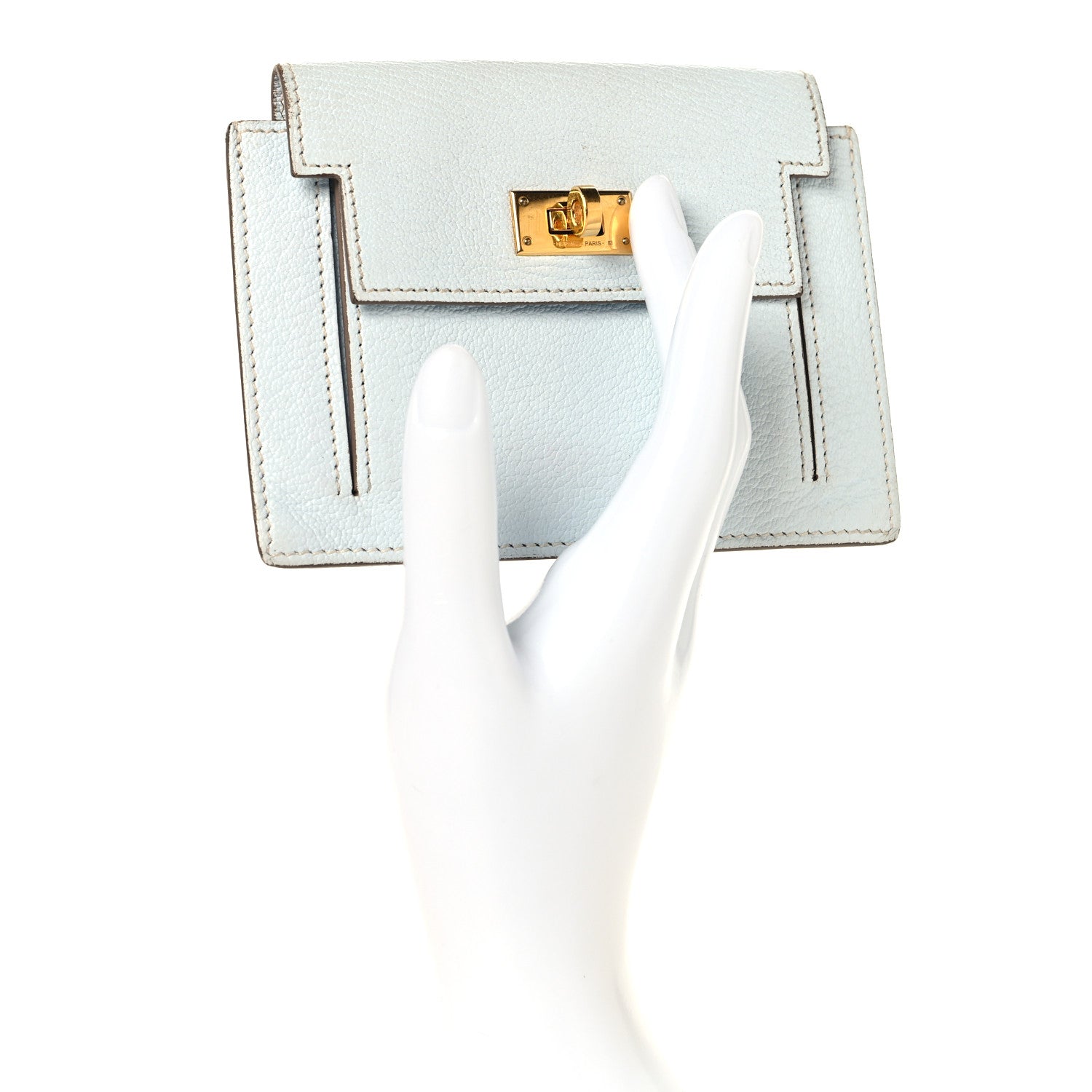 Hermes Chevre Mysore Kelly Pocket Compact Wallet Bleu Brume 2 of 8