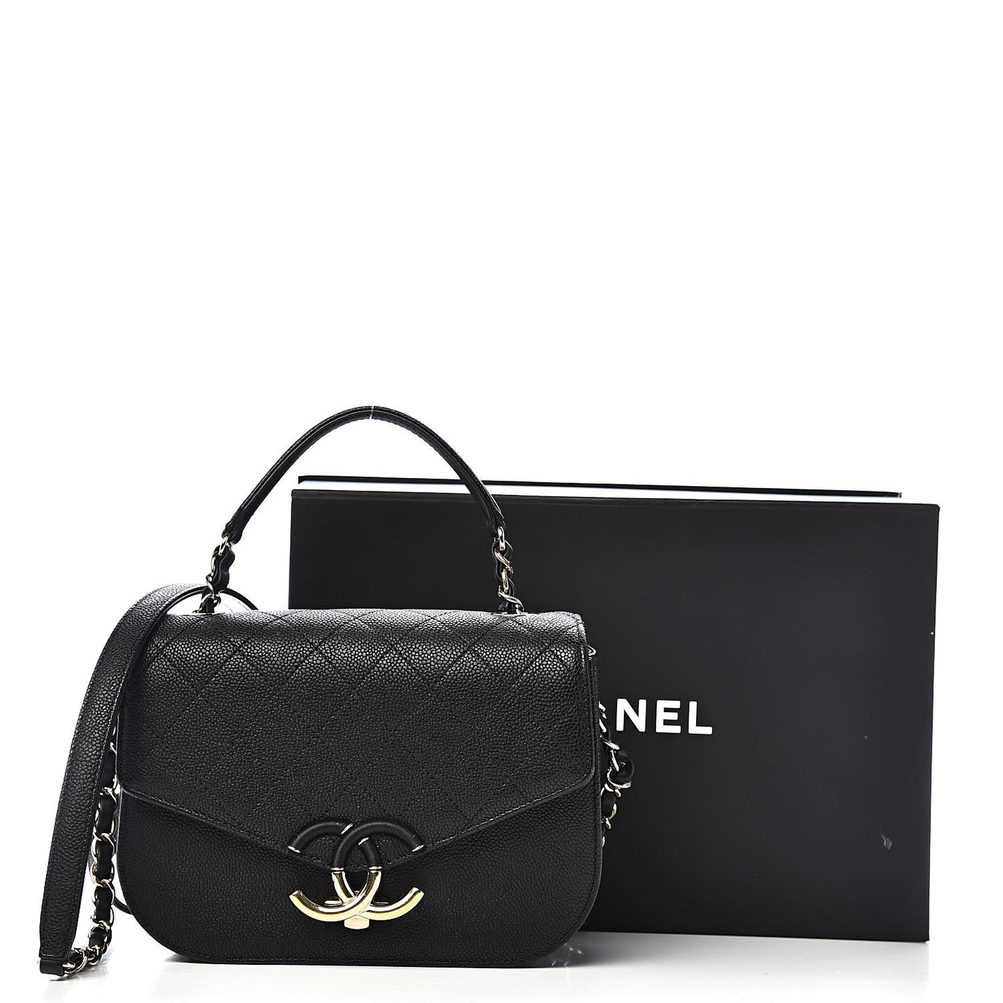Grained Calfskin Quilted Small Cuba Top Handle Flap Black