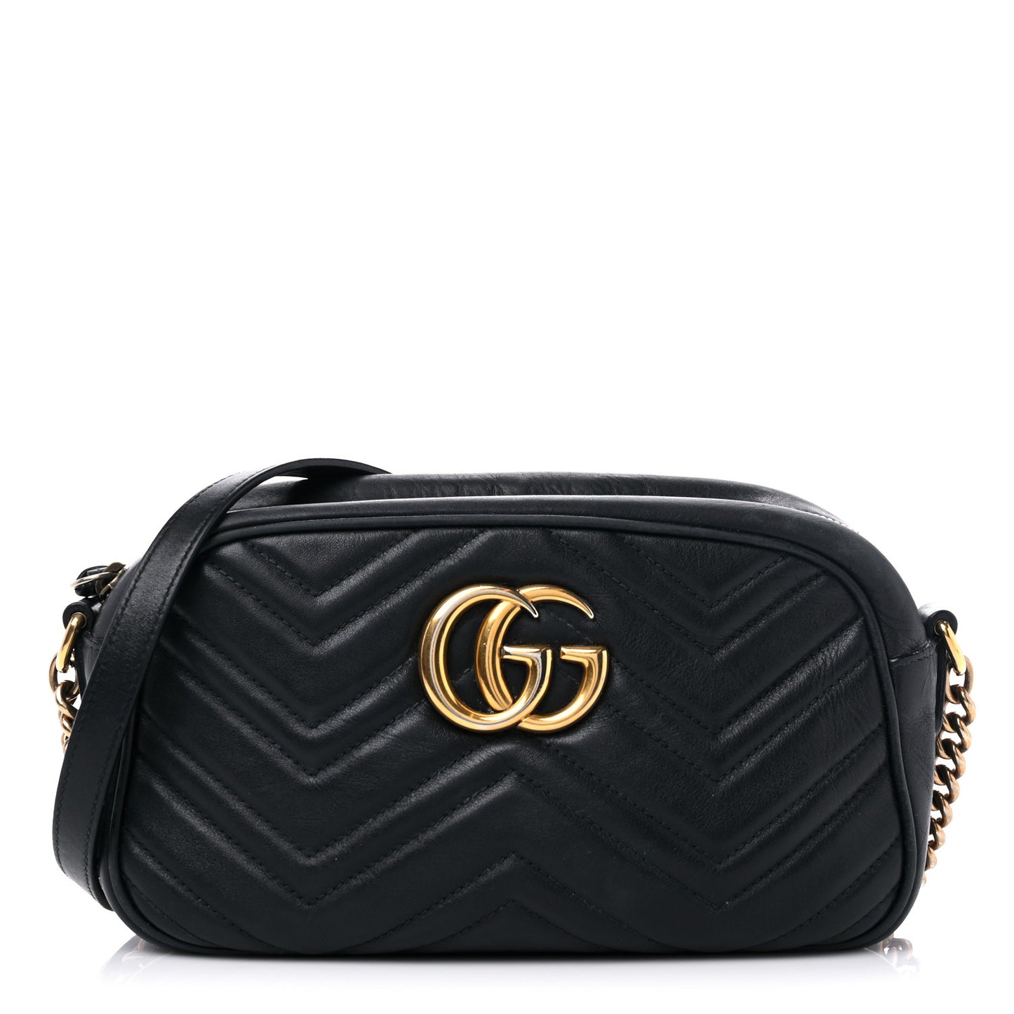 Calfskin Matelasse Small GG Marmont Chain Shoulder Bag Black