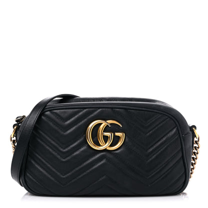 Gucci Calfskin Matelasse Small GG Marmont Chain Shoulder Bag Black 1 of 19