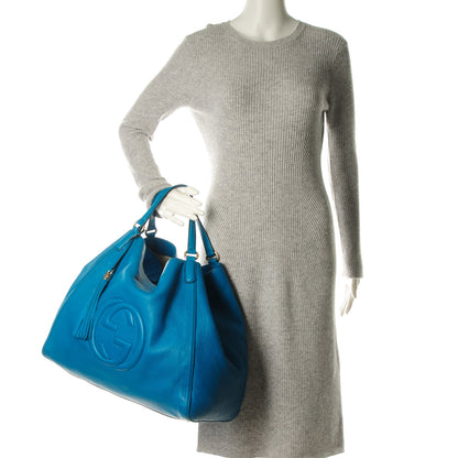 Gucci Pebbled Calfskin Large Soho Shoulder Bag Riviera Blue 2 of 7