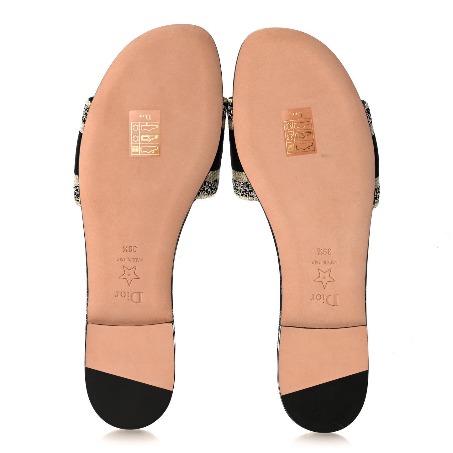 Canvas Lurex Embroidered Dway Mules Slide Sandals 39.5 Black Gold