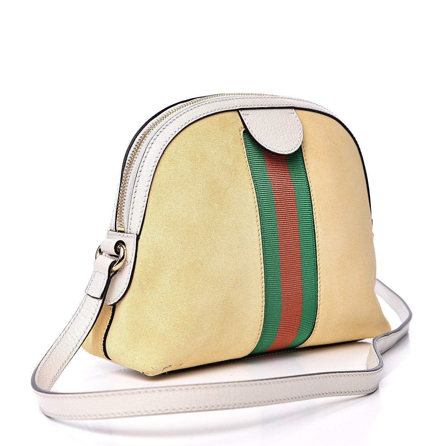 Gucci Suede Calfskin GG Web Small Ophidia Dome Shoulder Bag Burro New Mystic White 2 of 13