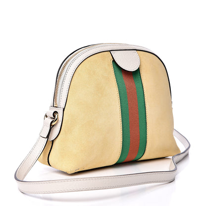 Gucci Suede Calfskin GG Web Small Ophidia Dome Shoulder Bag Burro New Mystic White 2 of 13