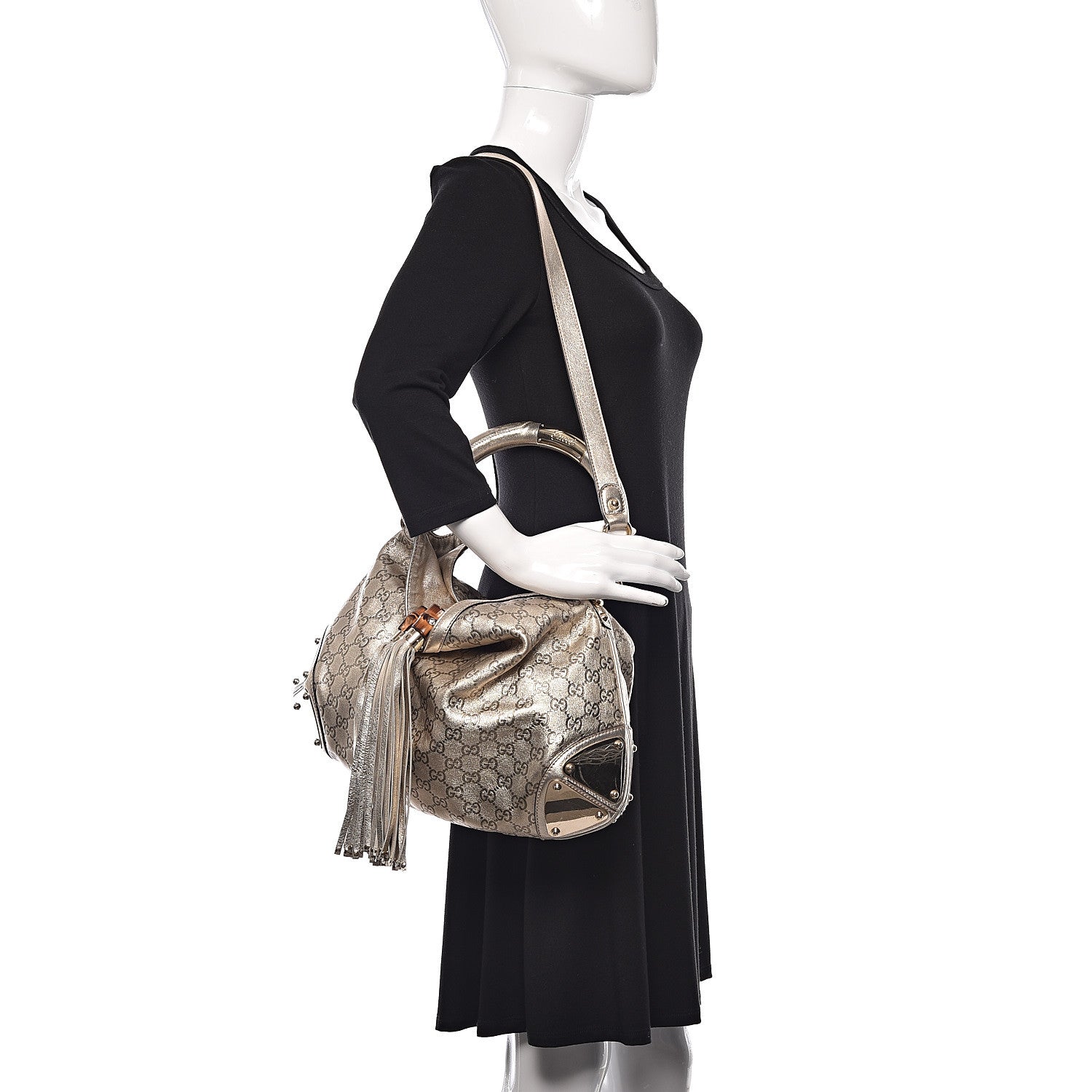Gucci Metallic Guccissima Medium Indy Top Handle Hobo Gold 2 of 12