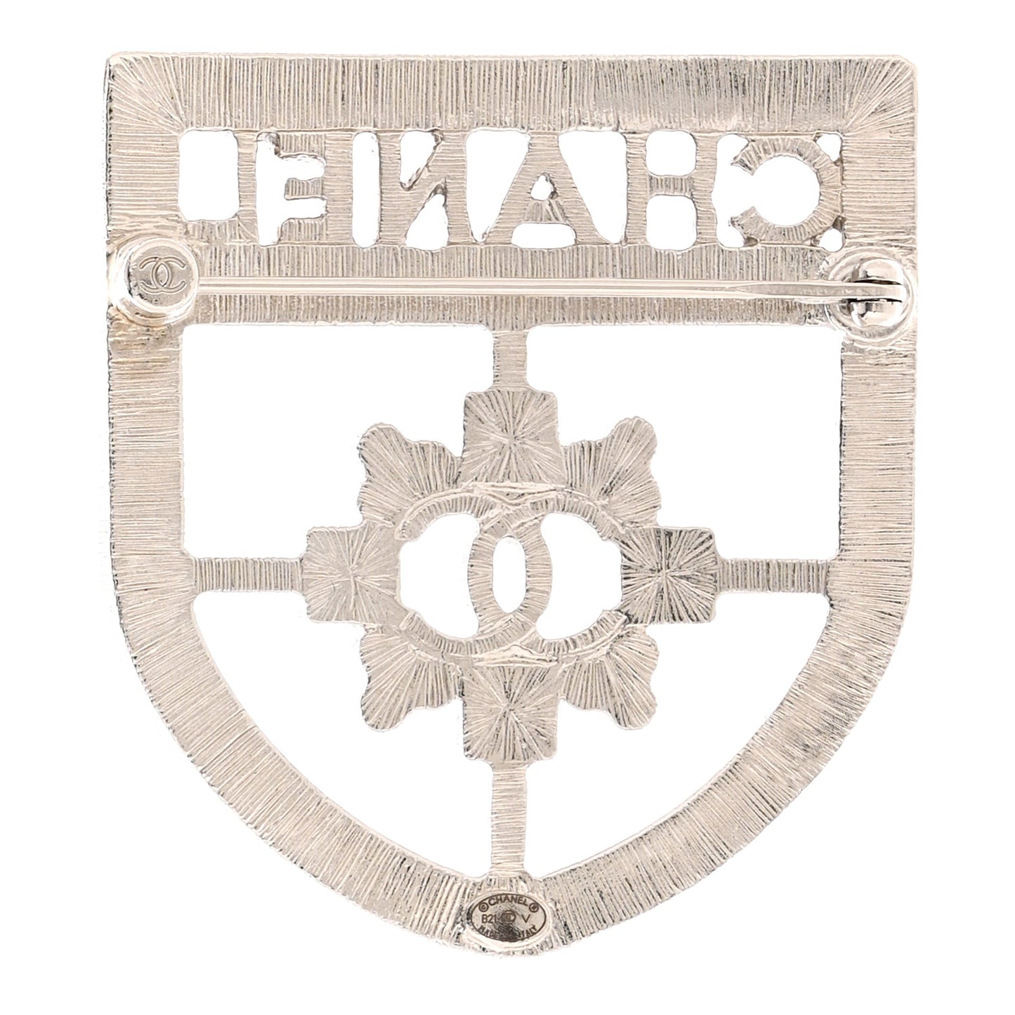 Swarovski Baguette Crystal CC Shield Brooch Silver