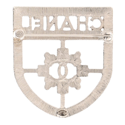Chanel Swarovski Baguette Crystal CC Shield Brooch Silver 3 of 4