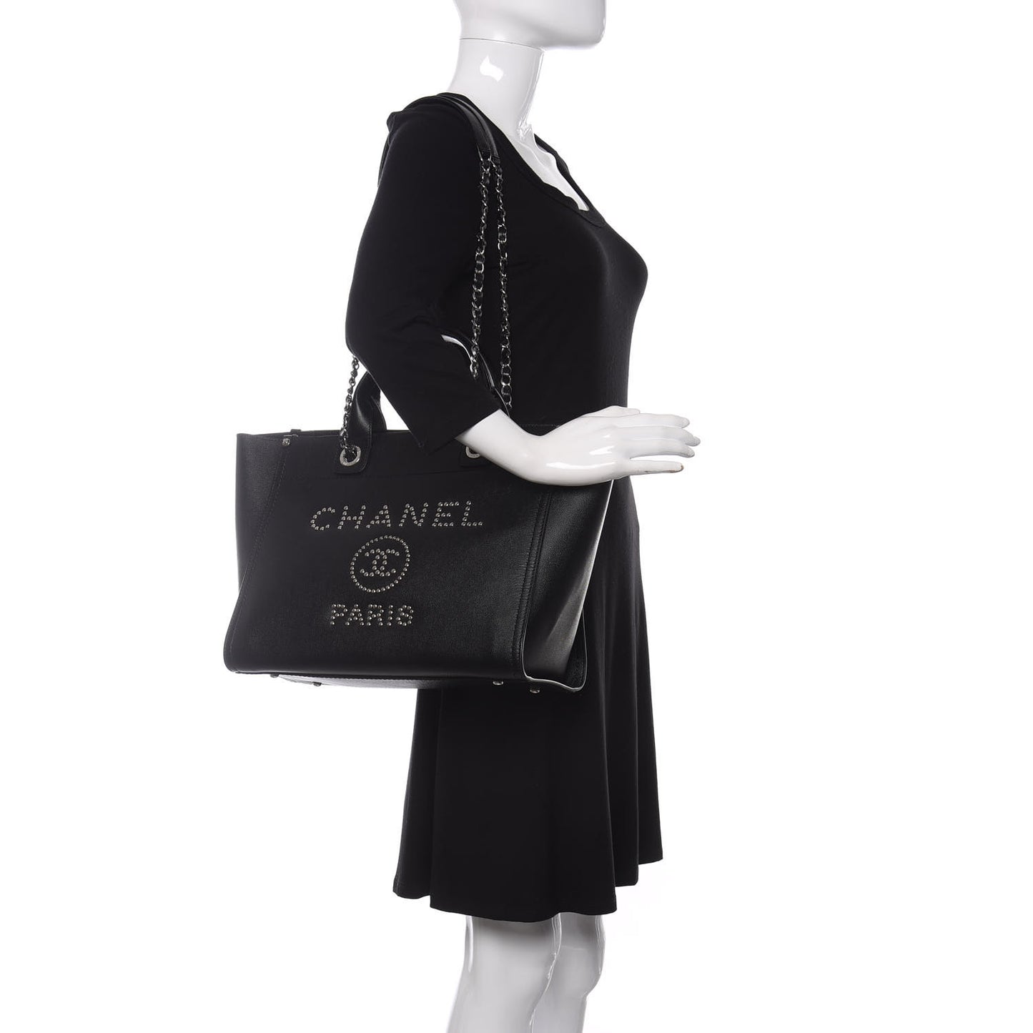 Caviar Small Studded Deauville Tote Black