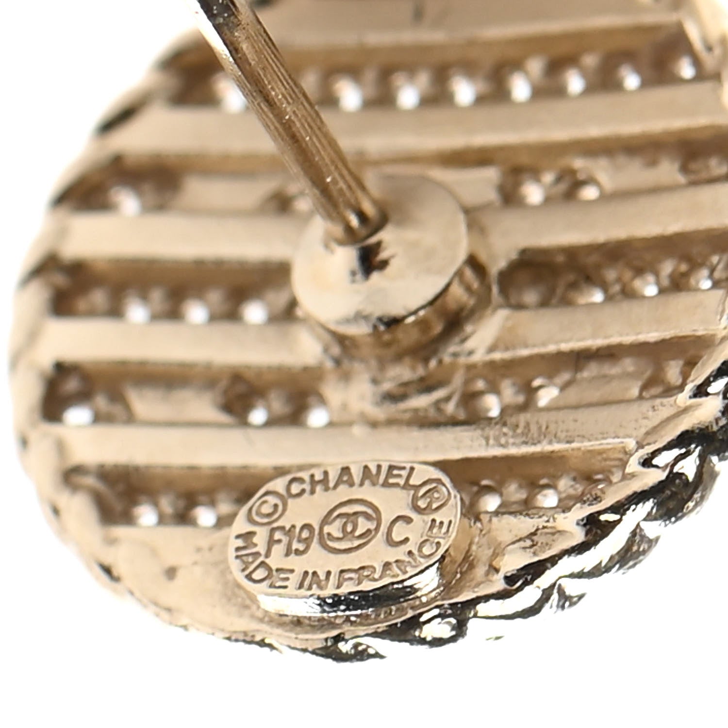 Chanel Chain CC Round Earrings Gold Pink 4 of 4