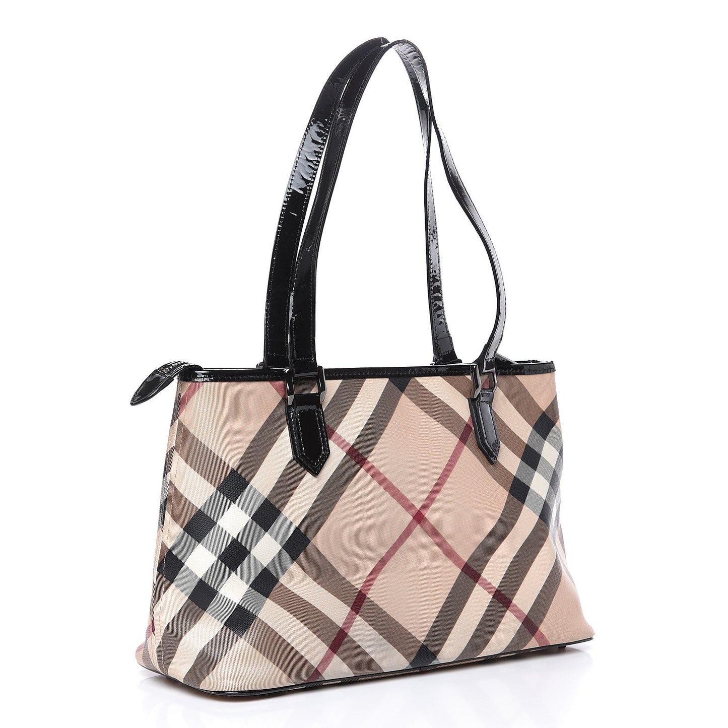 Patent Trim Nova Check Shopper Tote Black