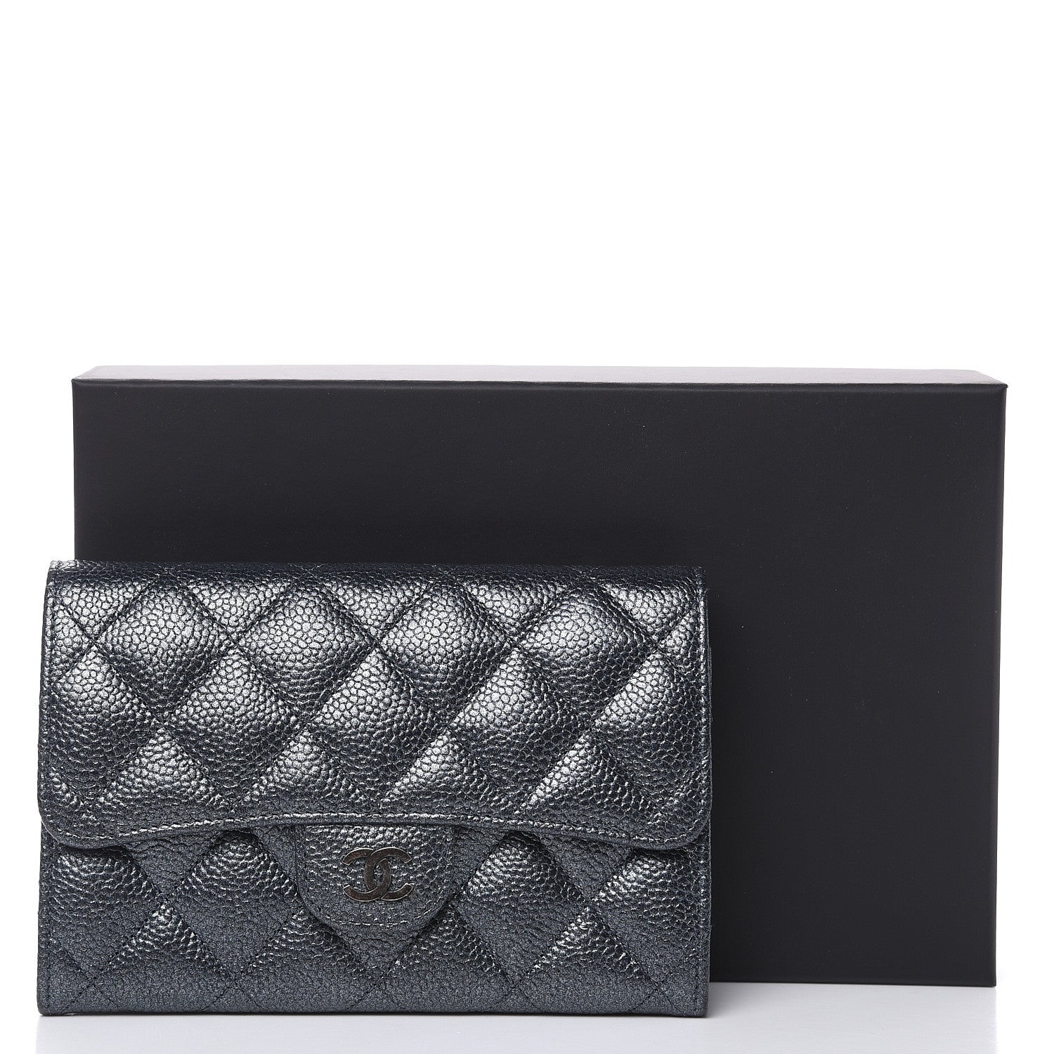 Chanel Metallic Caviar Quilted Small Flap Wallet Charcoal 11 of 11