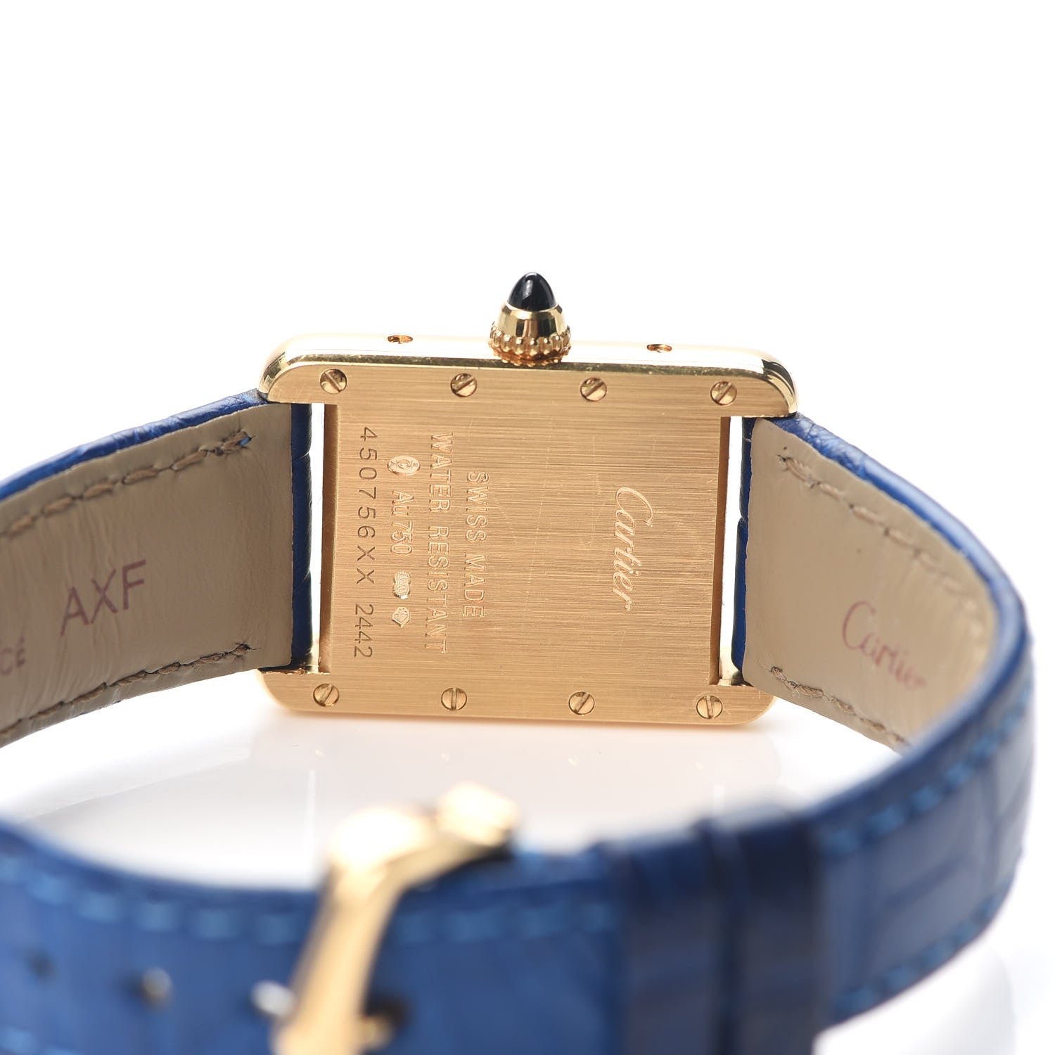Cartier 18K Yellow Gold Alligator 20mm Tank Louis Quartz Watch Blue 6 of 9