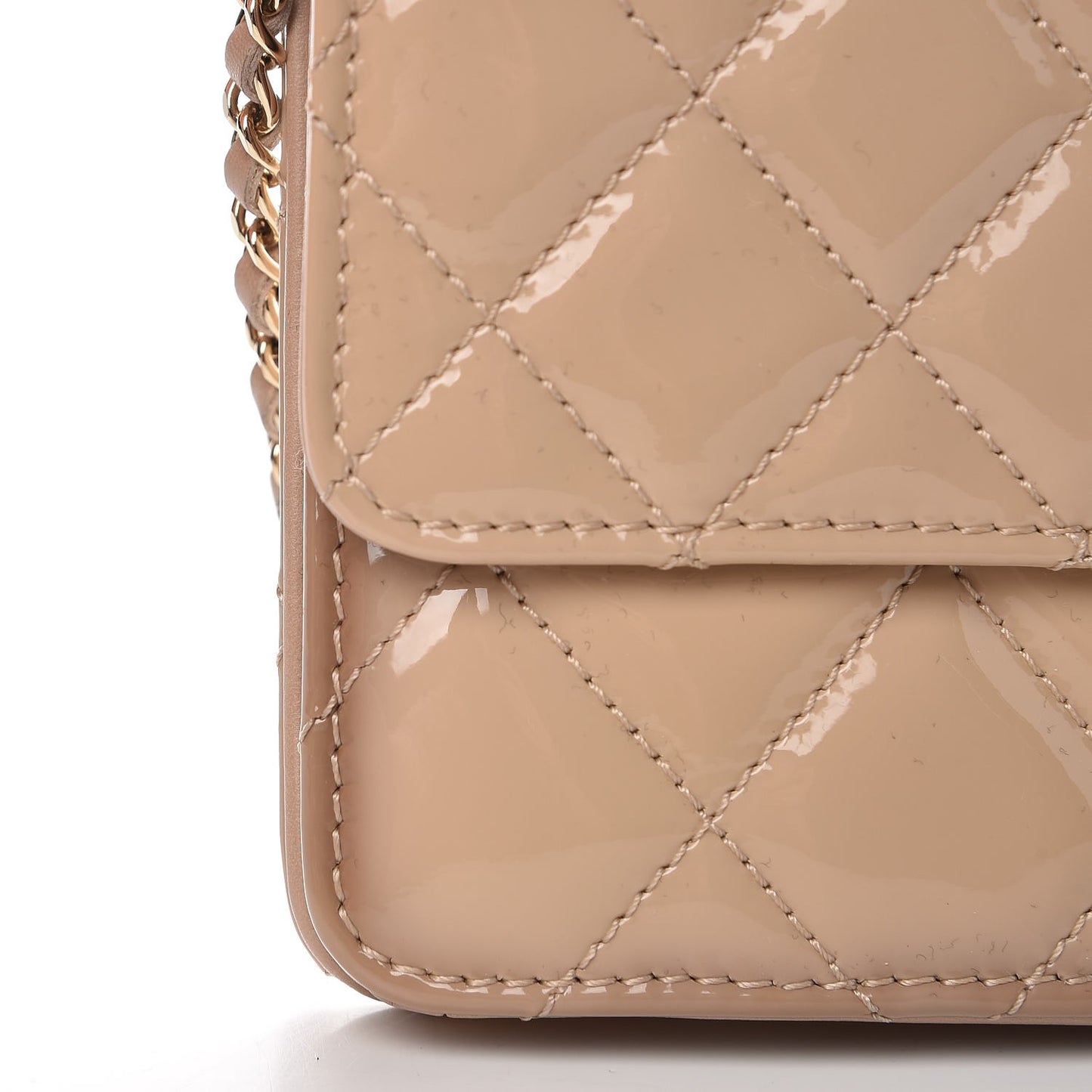 Patent Quilted Golden Class Wallet on Chain WOC Light Beige