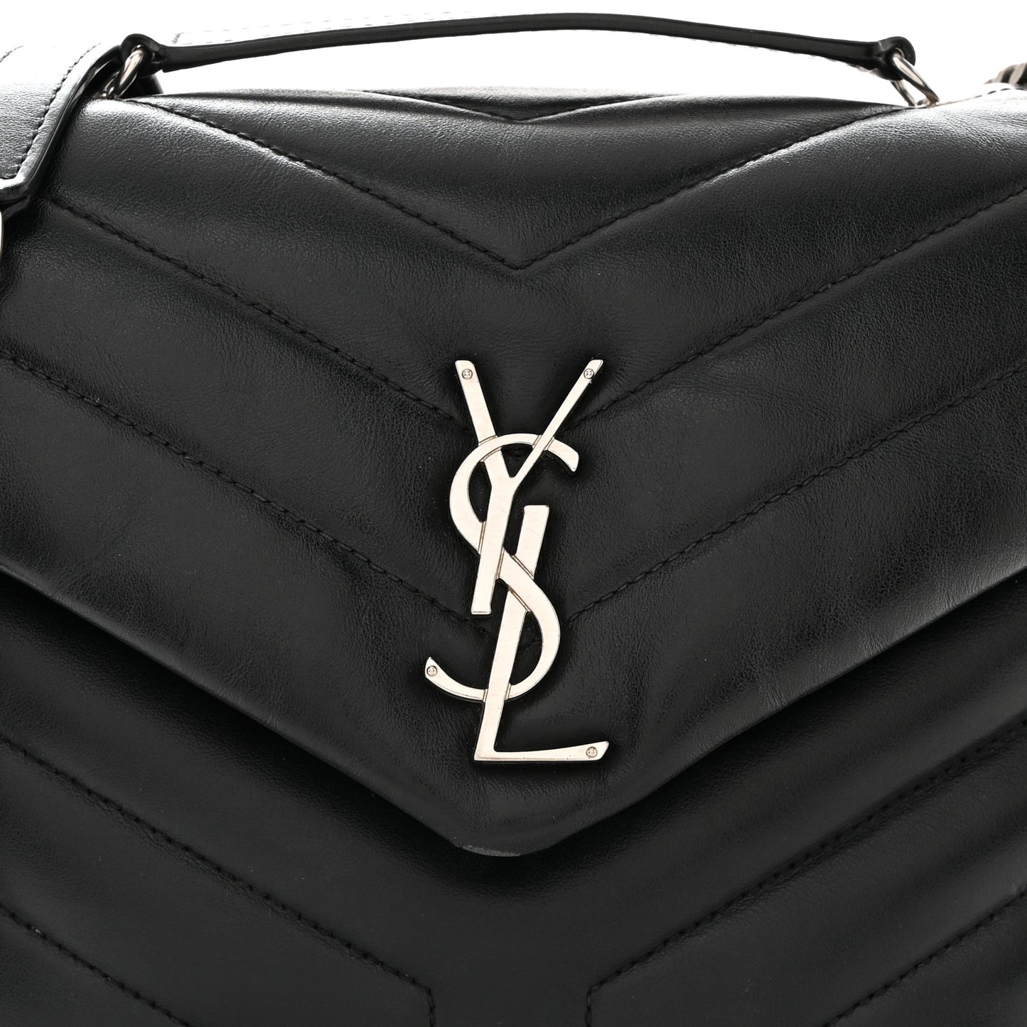 Calfskin Y Quilted Monogram Small Loulou Chain Satchel Black